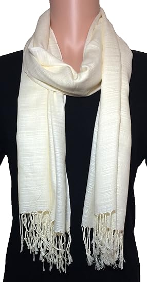 100% Natural Pure Silk Scarf, Solid Color Plain Scarves Soft Winter, IvorySize No  didn't find size on picture
