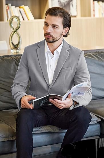 MAGE MALE Men's Blazer Casual Knit Sport Coat Slim Fit Suit Jacket One Button Lightweight Blazers Size L