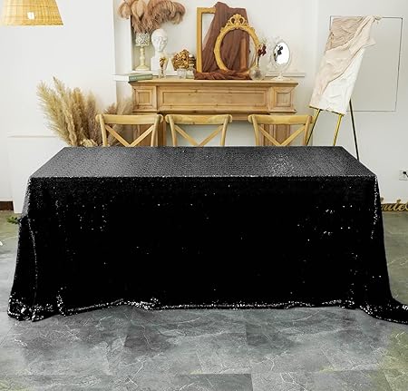 WISPET Black Sequin Tablecloth 90"x132" Party Glitter Tablecloth Rectangular Sequin Table Cover Overlay Glitter Wedding Birthday Reception Decoration Baby Bridal Shower Christmas Halloween Decorations