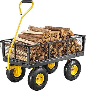 VEVOR Steel Garden Cart, Heavy Duty 500 lbs Capacity, with Removable Mesh Sides to Convert into Flatbed, Utility Metal Wagon with 180° Rotating Handle and 10 in Tires, Perfect for Garden, Farm, Yard