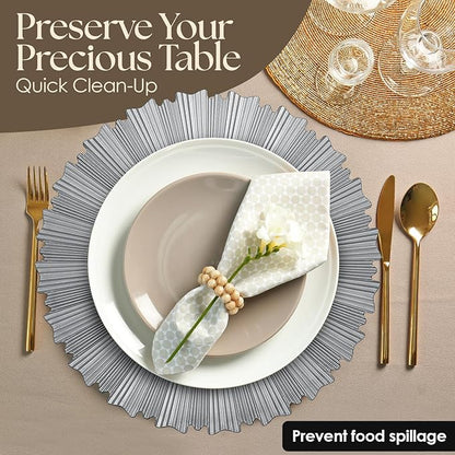 Silver Charger Plates Set - 13” Vintage Plastic Dinnerware Set - Reusable Elegant Serving Plates for Parties, Weddings and Events Set Of 6