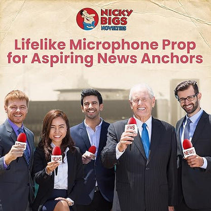 Nicky Bigs Novelties Adult News Anchor Microphone Prop - Fake News Microphone with Flag, Plastic Wireless prop for Reporter, Anchorman, Journalist Costume, Career Day, Halloween - Black, One Size