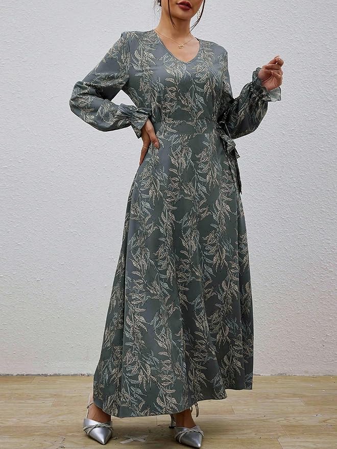 long sleeve dresses for women 2024 V-neck Side Knotted Dress size L