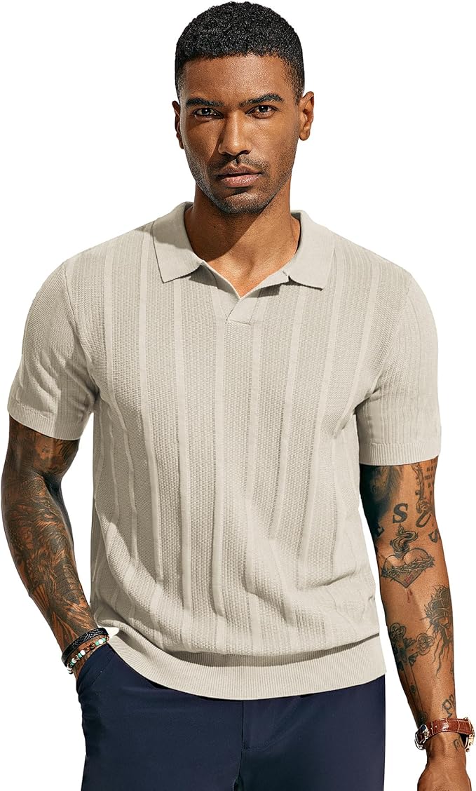 PJ PAUL JONES Mens Polo Shirts Textured Knit V-Neck Summer Shirts size L