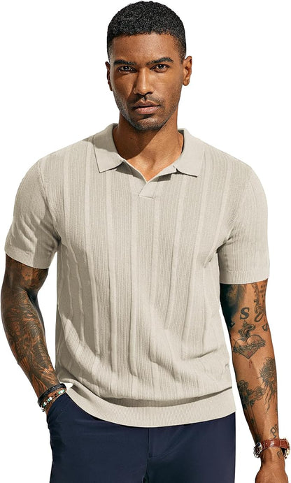 PJ PAUL JONES Mens Polo Shirts Textured Knit V-Neck Summer Shirts size L