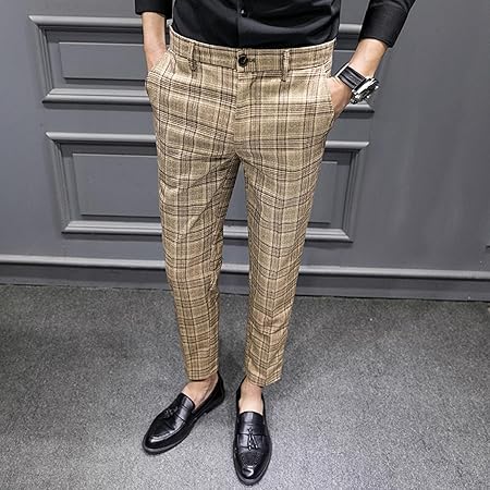 British Style Formal Suit Trousers Men's Plaid Suit Trousers Men's Men's Business Casual Pants size S