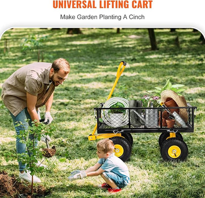 VEVOR Steel Garden Cart, Heavy Duty 500 lbs Capacity, with Removable Mesh Sides to Convert into Flatbed, Utility Metal Wagon with 180° Rotating Handle and 10 in Tires, Perfect for Garden, Farm, Yard
