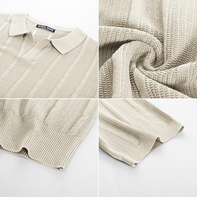 PJ PAUL JONES Mens Polo Shirts Textured Knit V-Neck Summer Shirts size L