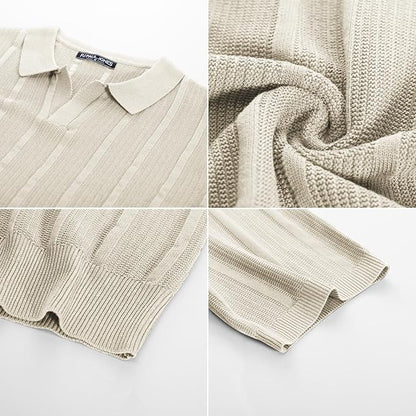 PJ PAUL JONES Mens Polo Shirts Textured Knit V-Neck Summer Shirts size L