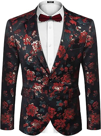 COOFANDY Mens Floral Tuxedo Jackets Slim Fit Suit Blazer Jacket for Wedding Dinner Prom size M