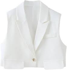 Women's Waistcoat Flap Pockets Decoration One-Button Sleeveless Crop Top Vest Short Camisole VestSize XL