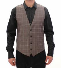 Mens Suit Vests Brown Black Waistcoat Vest Man Plaid Steampunk Jacket Tweed V-Neck Slim Fit Gilet Wedding Clothing  Size L