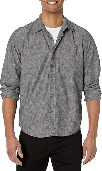 Men's Long Sleeve Chambray Woven Button-Down Shirt  size L