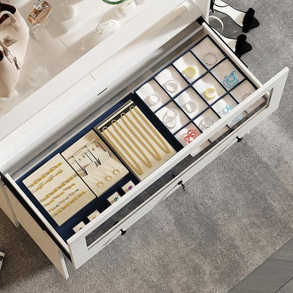 Hitow Display Cabinet Island with Glass Top and Front, Walk in Closet Organizer with Lockable Drawer and Shelves, Shop Display Case, Walk in Wardrobe Furniture, Living Room Storage, White