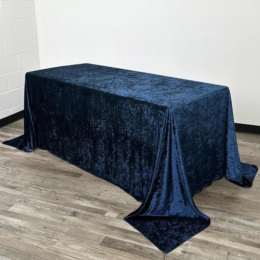 YOUR CHAIR COVERS - 90 x 132 Inch Rectangular Crushed Velvet Tablecloth for 6 ft. Rectangular Tables Wedding, Party, Dining, Banquet and Events - Navy Blue