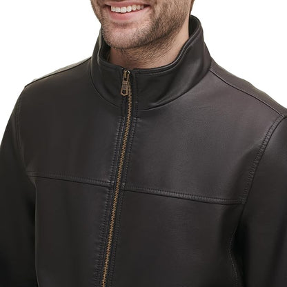 Men's Faux Leather Bomber Jacket didn't find size on picture
