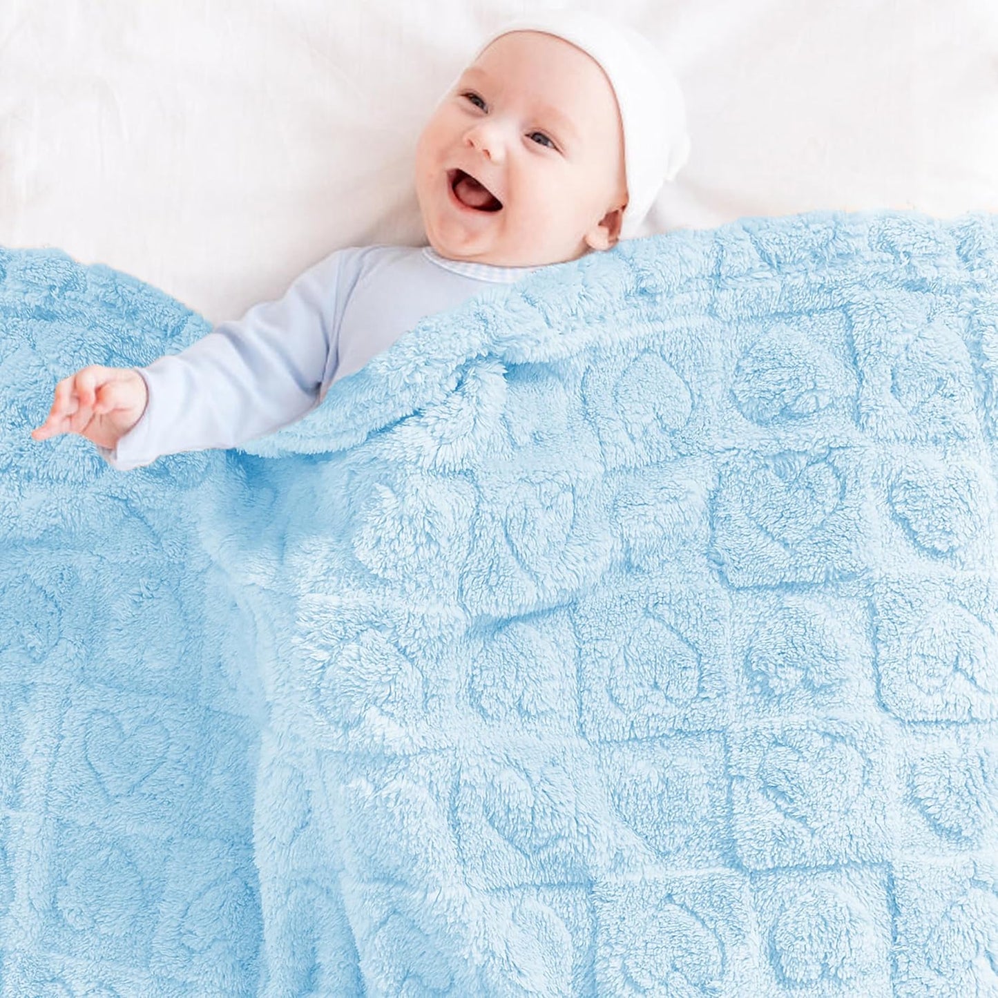 Sherpa Fleece Baby Blanket Heart Checkered Blanket, Ultra Soft Fluffy Premium Baby Blankets for Boys Girls, Cozy Infant Toddler Newborn Receiving Blankets for Crib Stroller 30”×40” (Blue)