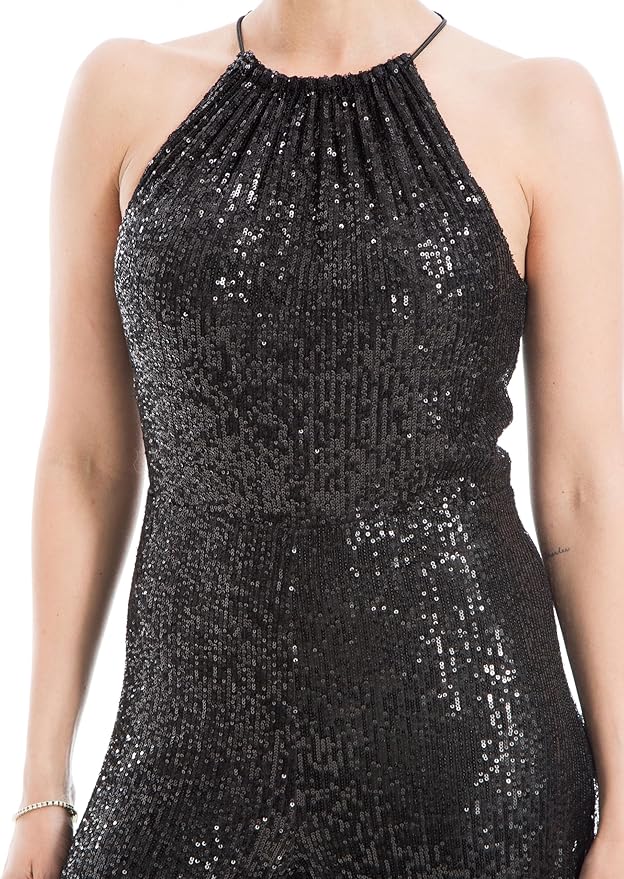 Max Studio womens Sequin Halter Wide Leg Jumpsuit Size L