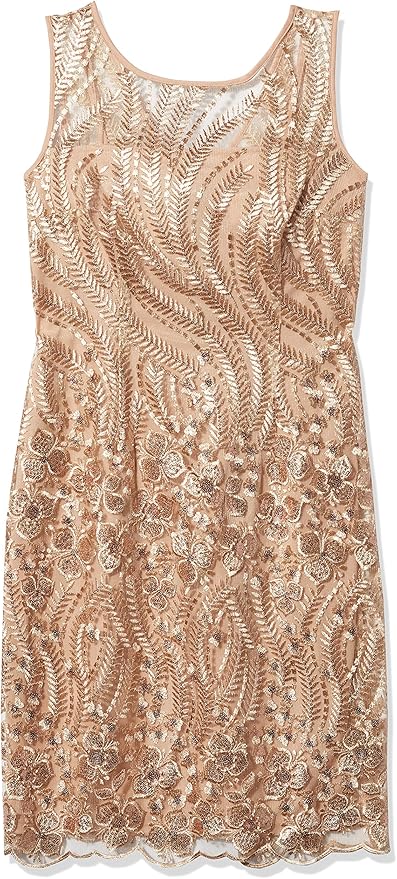 Sandra Darren Women's 1 Pc Sleeveless Embroidered Mesh Sheath Dress Size L