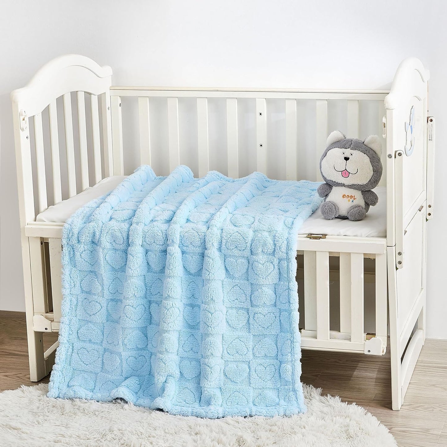 Sherpa Fleece Baby Blanket Heart Checkered Blanket, Ultra Soft Fluffy Premium Baby Blankets for Boys Girls, Cozy Infant Toddler Newborn Receiving Blankets for Crib Stroller 30”×40” (Blue)