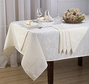 Royal Bedding Elaine Table Cloth Set, Luxury and Elegant Table Cloth Set with Napkins, Top Dinner Kitchen Table Cover, 54 x 72 Inches, Beige