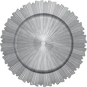 Silver Charger Plates Set - 13” Vintage Plastic Dinnerware Set - Reusable Elegant Serving Plates for Parties, Weddings and Events Set Of 6