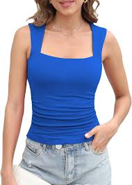 PUMIEY Women's Square Neck Tank Top Sleeveless Double Lined Basic Tops Sharp Collection size S