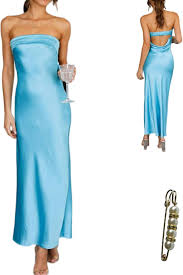 Yazinie Women's Satin Tube Sexy Backless Formal Wedding Guest Evening Party Maxi Dresses Gala DressSize S