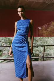 Women's blue JACQUARD MIDI DRESS Size S