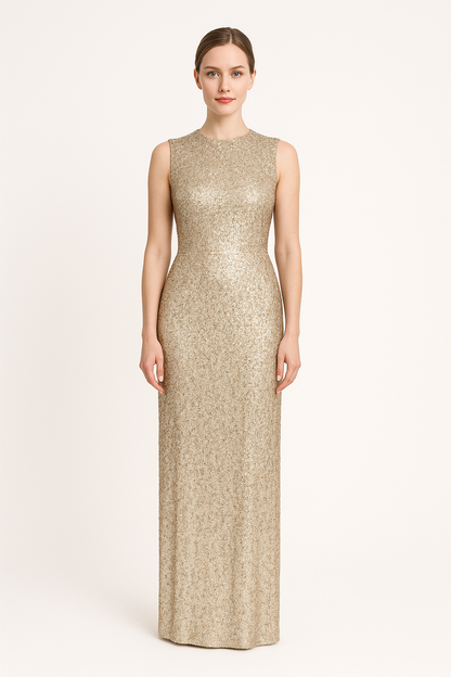 Women's Gold Mermaid Sequin Prom Dresses Long  Feather Hem Formal Evening Party Dress for Women with Sexy Slit Size No