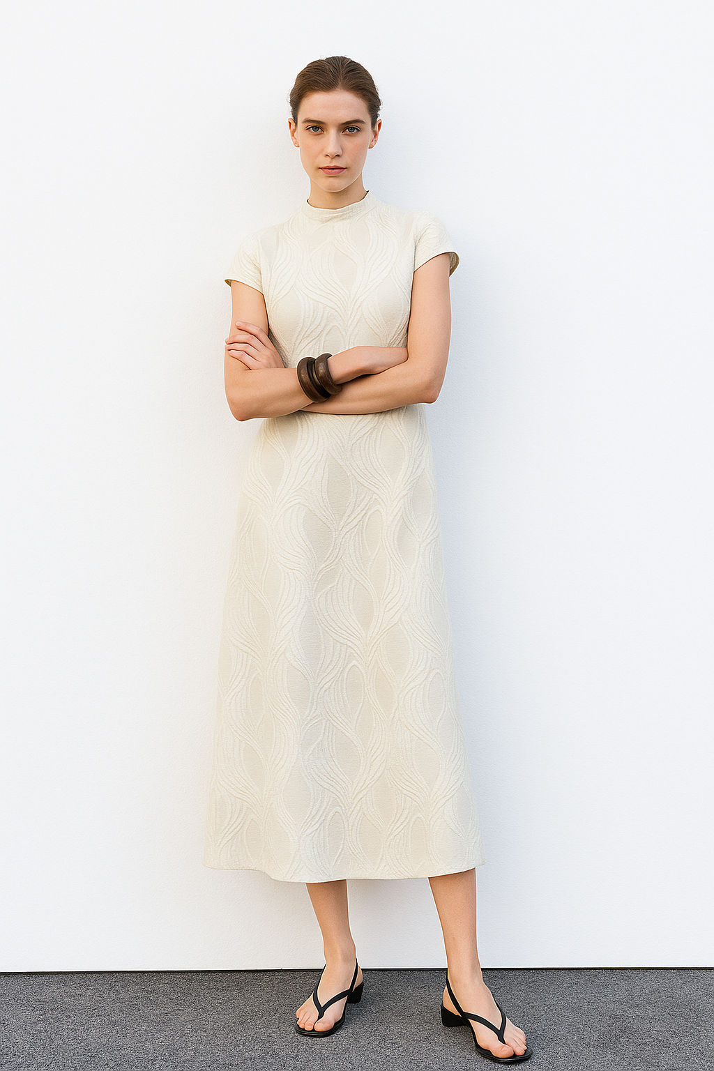 ZARA Women's White  SHORT SLEEVE ROUND NECK MIDI DRESS Size S