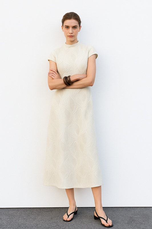 ZARA Women's White  SHORT SLEEVE ROUND NECK MIDI DRESS Size S