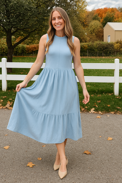 ZESICA High Waist Smocked Flowy Tiered Midi Dress t Size S