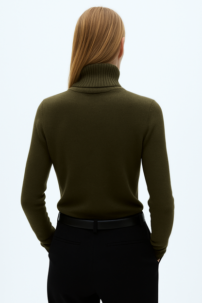 MANGO Women's dark brown high collar pile pleated knitted Turtle neck  sweater size S