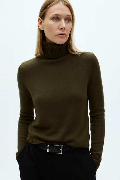 MANGO Women's dark brown high collar pile pleated knitted Turtle neck  sweater size S