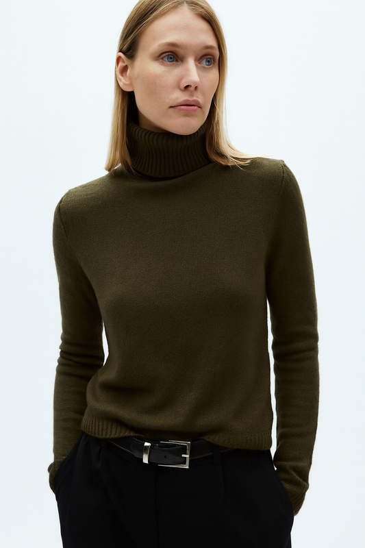 MANGO Women's dark brown high collar pile pleated knitted Turtle neck  sweater size S