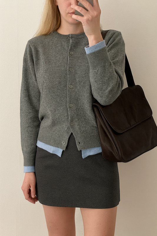 SHEIN Unity Contrast Color Open Cardigan 2 In 1 Crew Neck Loose Casual Basic Knit Sweater,Long Sleeve Tops Size XL