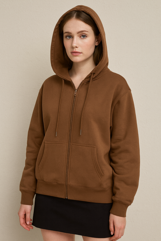 Men'S Classic Fleece Full Zip Hoodie Loose Fit Midweight Sweatshirt Casual Long Sleeve Pullover Hooded Sweater, Brown, Large Size XL