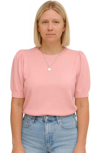 Womens Puff Short Sleeve Sweater Tops Crewneck Basic Knit Pullover Lightweight Solid Casual Sweaters BlouseSize No