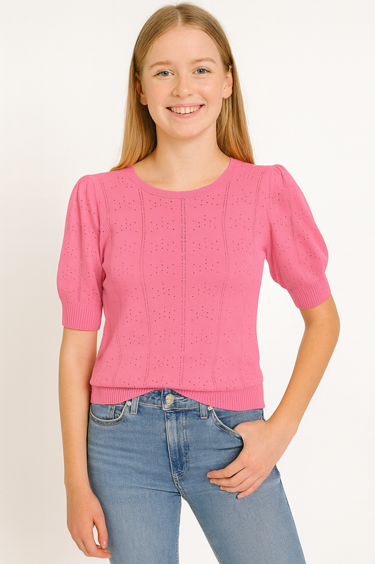 grace karin Womens Lightweight Puff Short Sleeve Knit T-Shirts Square Neck Tops Thin Pullover Sweater Summer Blouse, Watermelon Red, Medium  Size M