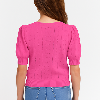 grace karin Womens Lightweight Puff Short Sleeve Knit T-Shirts Square Neck Tops Thin Pullover Sweater Summer Blouse, Watermelon Red, Medium  Size M