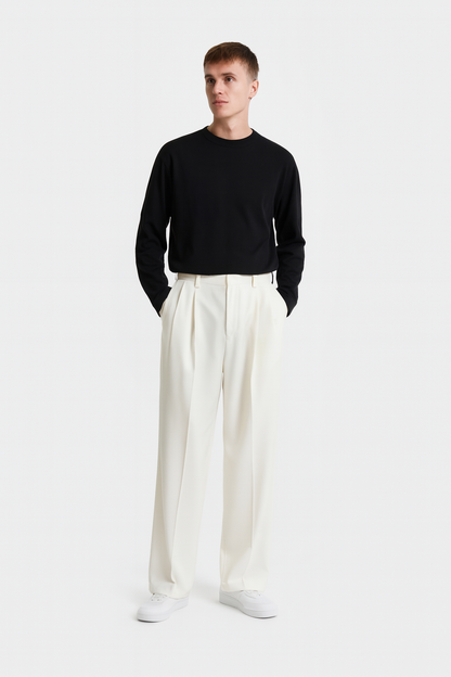 Men's Solid Wide Leg Suit Pants Casual Fashion Baggy Trousers size L