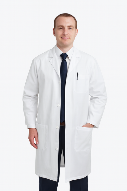 DR Uniforms Lab Coat for Men - 100% Cotton - Unisex Lab Coat - White Long Coat - Lab Coat for Students and Doctor - White Size L