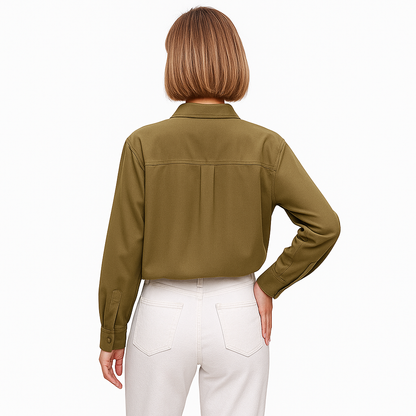 Womens Long Sleeve Tops Ladies Lightweight Jumpers, Women's Casual Fashion Double Pocket Loose Fitting Long Sleeved Solid Color Shirt Long Sleeve Top Women Promotions Size M