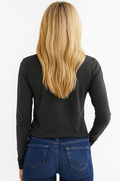 Fair Indigo Women's Organic Cotton Long Sleeve Scoop Neck T-Shirt Size No