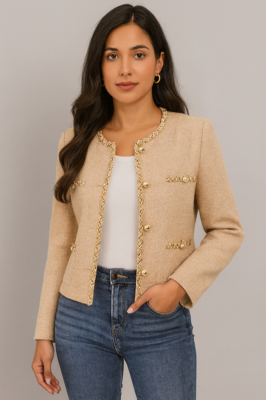 M.Infisavo Tweed Cardigan for Women Button Down Long Sleeve Warm Cropped Jacket Blazers Size M