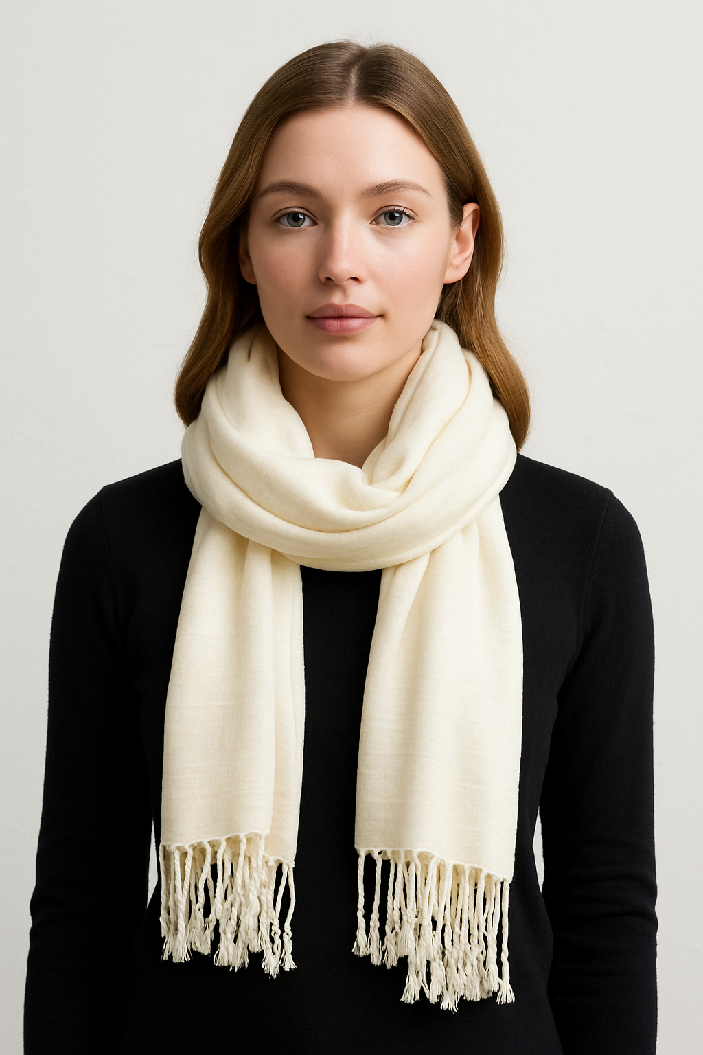 100% Natural Pure Silk Scarf, Solid Color Plain Scarves Soft Winter, IvorySize No  didn't find size on picture