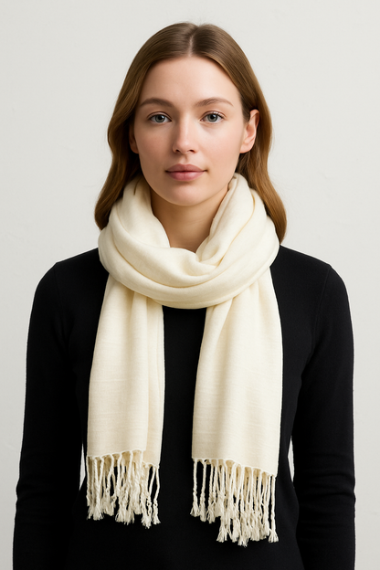 100% Natural Pure Silk Scarf, Solid Color Plain Scarves Soft Winter, IvorySize No  didn't find size on picture