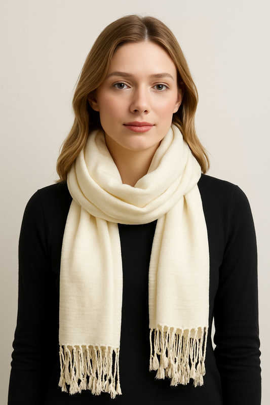 100% Natural Pure Silk Scarf, Solid Color Plain Scarves Soft Winter, IvorySize No  didn't find size on picture