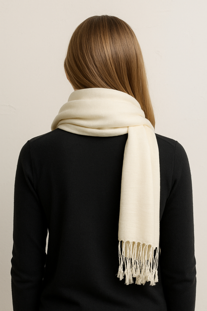 100% Natural Pure Silk Scarf, Solid Color Plain Scarves Soft Winter, IvorySize No  didn't find size on picture